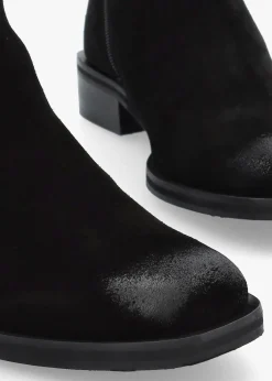 Panazol Black Suede Studded Strap Ankle Boots