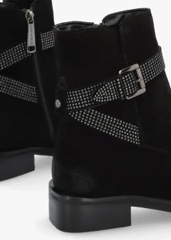 Panazol Black Suede Studded Strap Ankle Boots