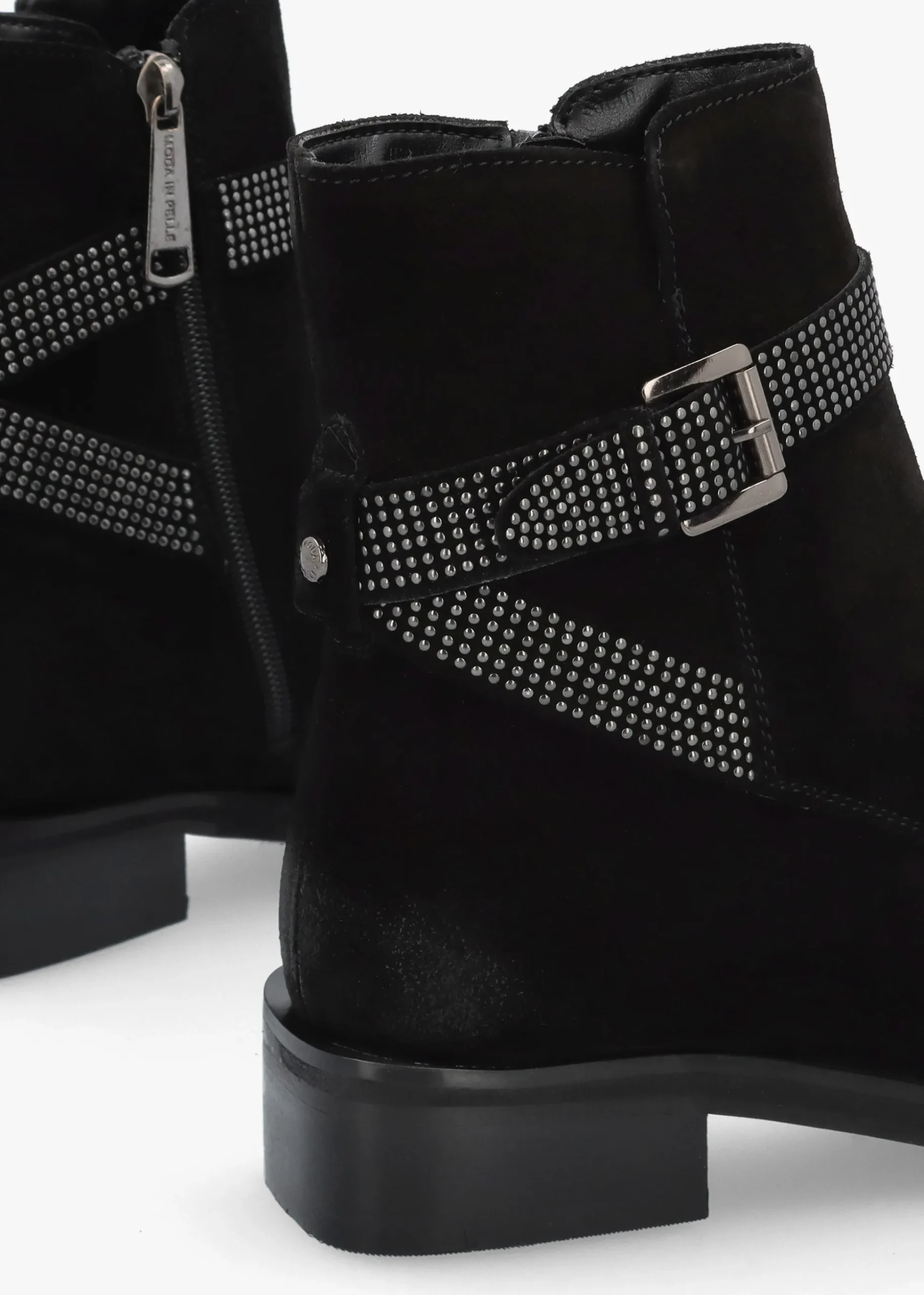 Panazol Black Suede Studded Strap Ankle Boots