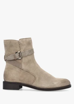 Panazol Taupe Suede Studded Strap Ankle Boots