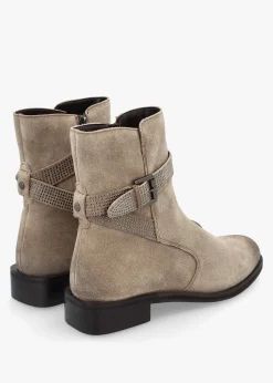 Panazol Taupe Suede Studded Strap Ankle Boots