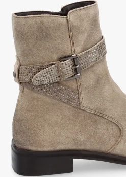 Panazol Taupe Suede Studded Strap Ankle Boots