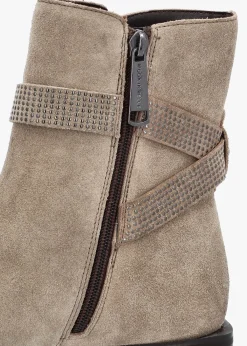 Panazol Taupe Suede Studded Strap Ankle Boots