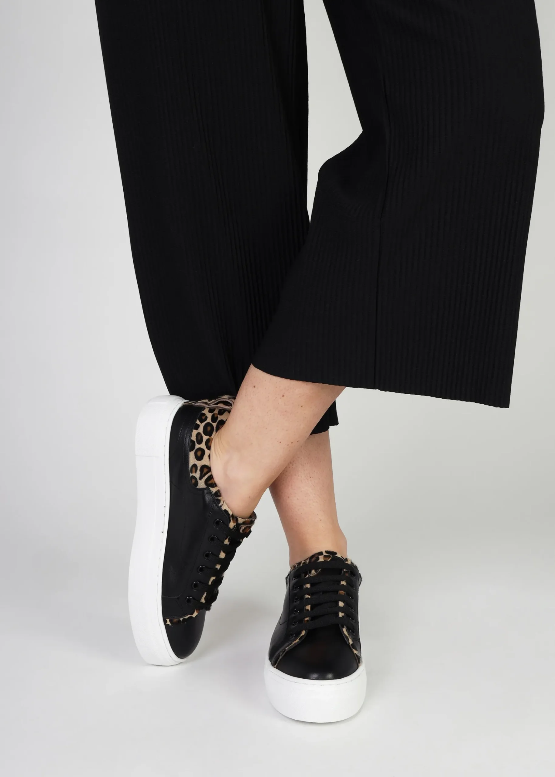 Panny Black Leather Leopard Trainers
