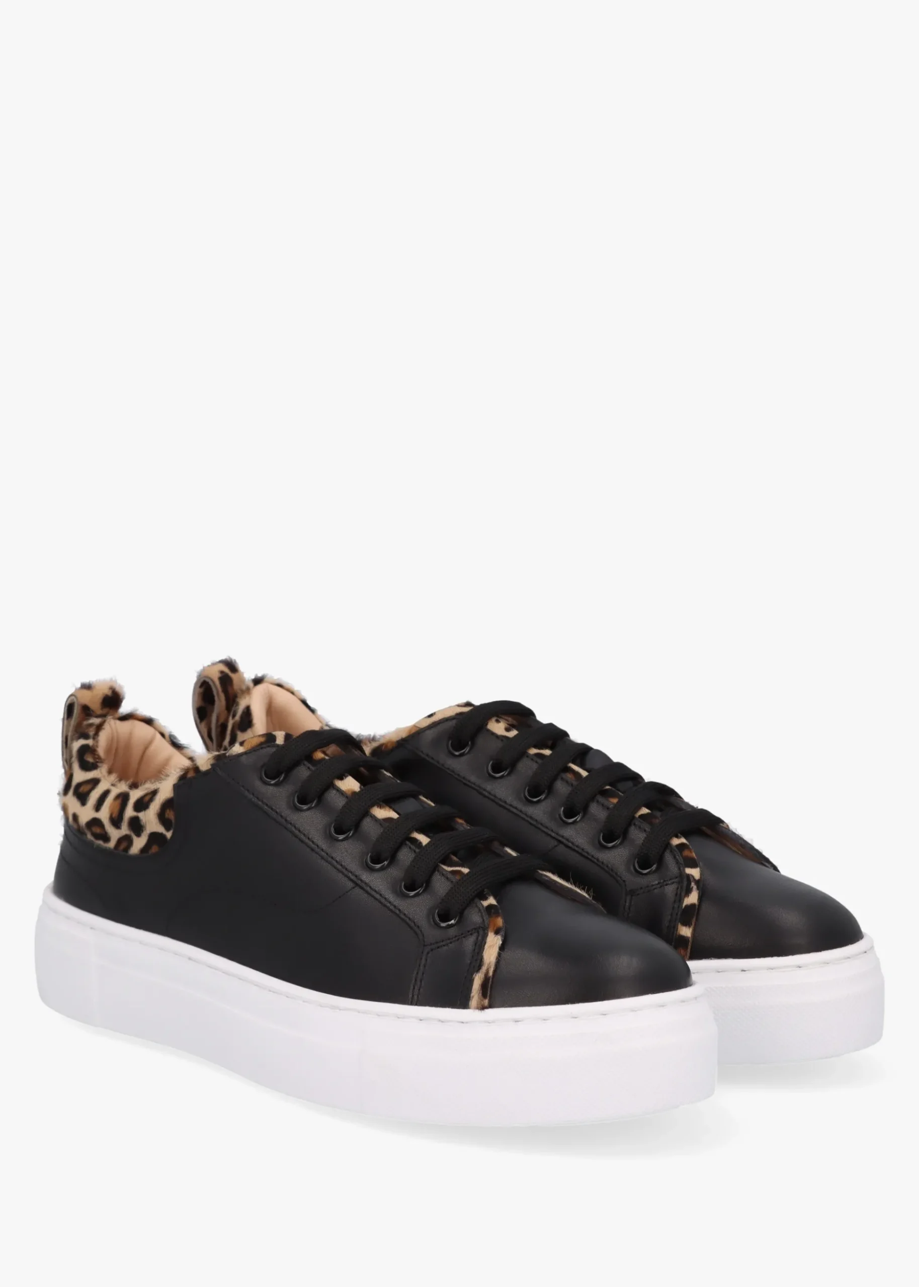Panny Black Leather Leopard Trainers