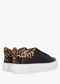 Panny Black Leather Leopard Trainers