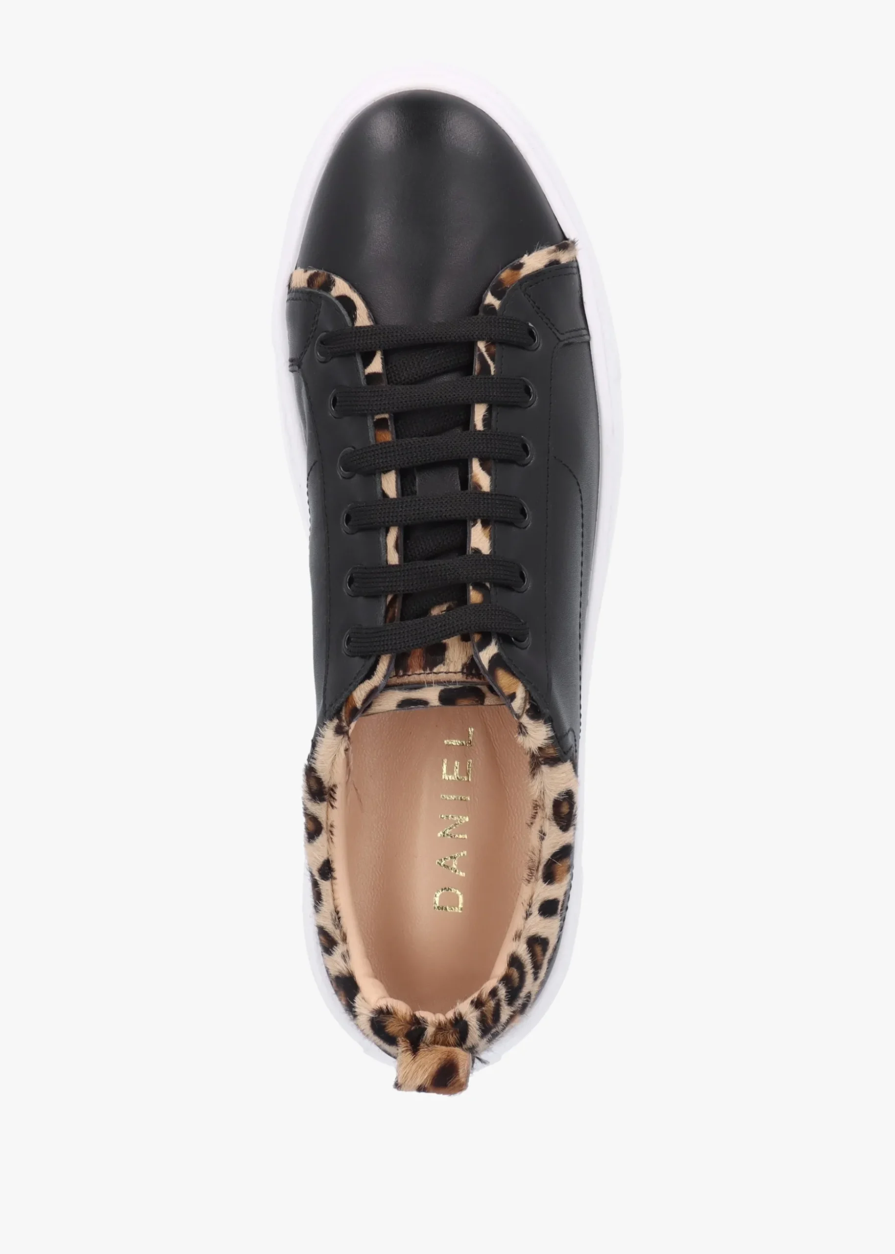 Panny Black Leather Leopard Trainers