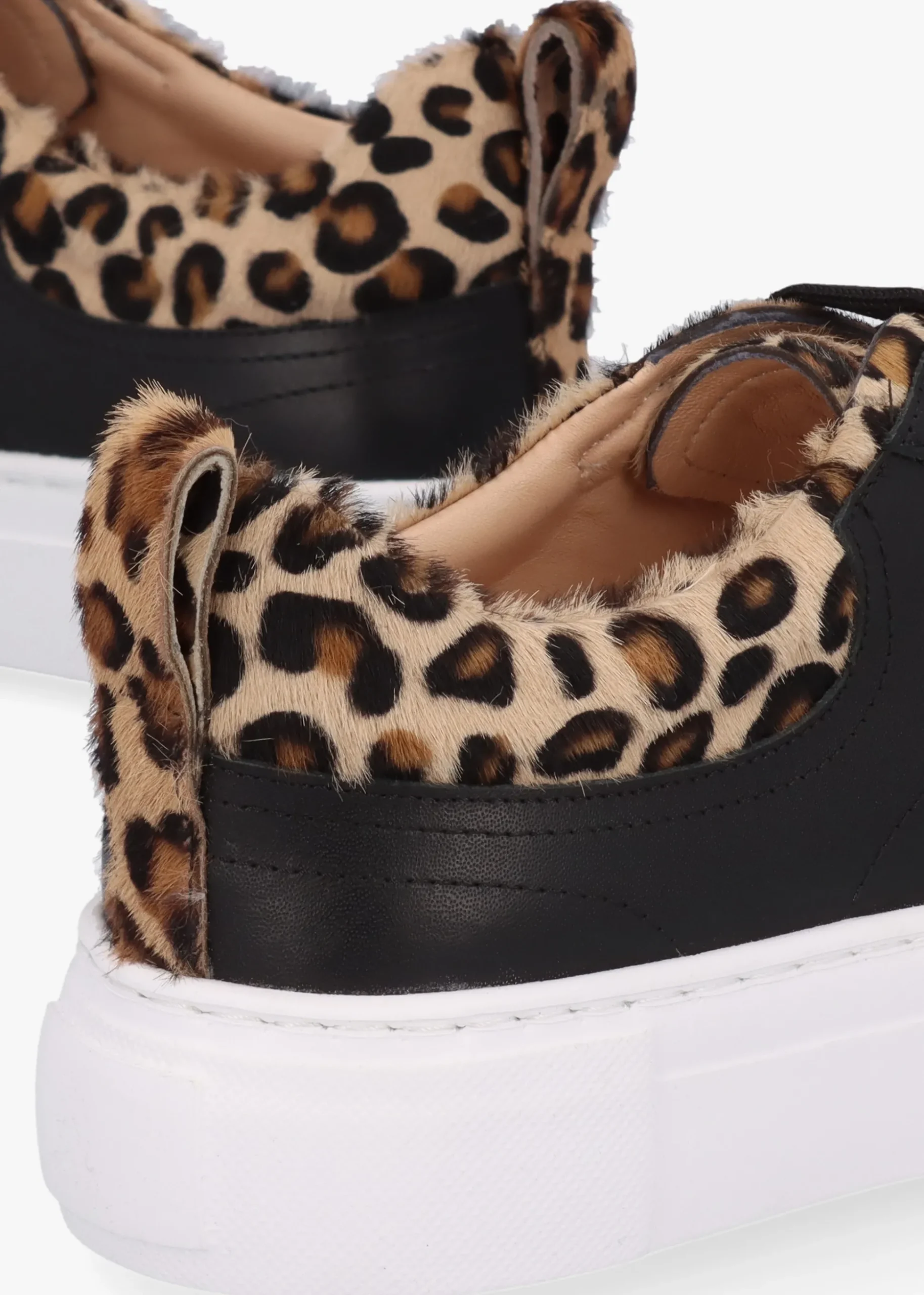 Panny Black Leather Leopard Trainers