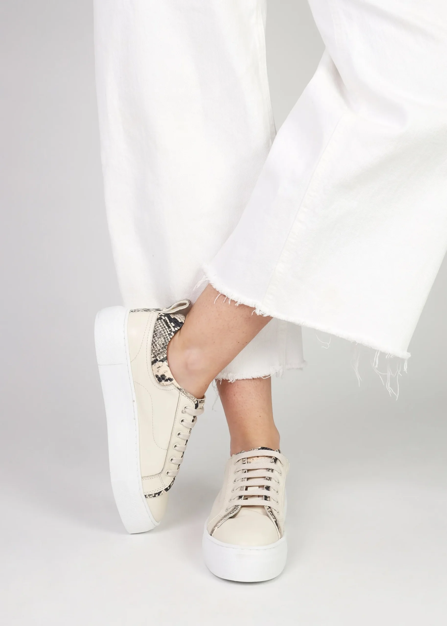 Panny Cream Leather Reptile Trainers