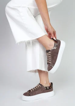 Panny Taupe Suede Reptile Trainers
