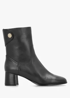 Payton Black Leather Block Heel Ankle Boots