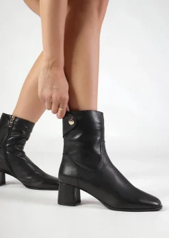 Payton Black Leather Block Heel Ankle Boots