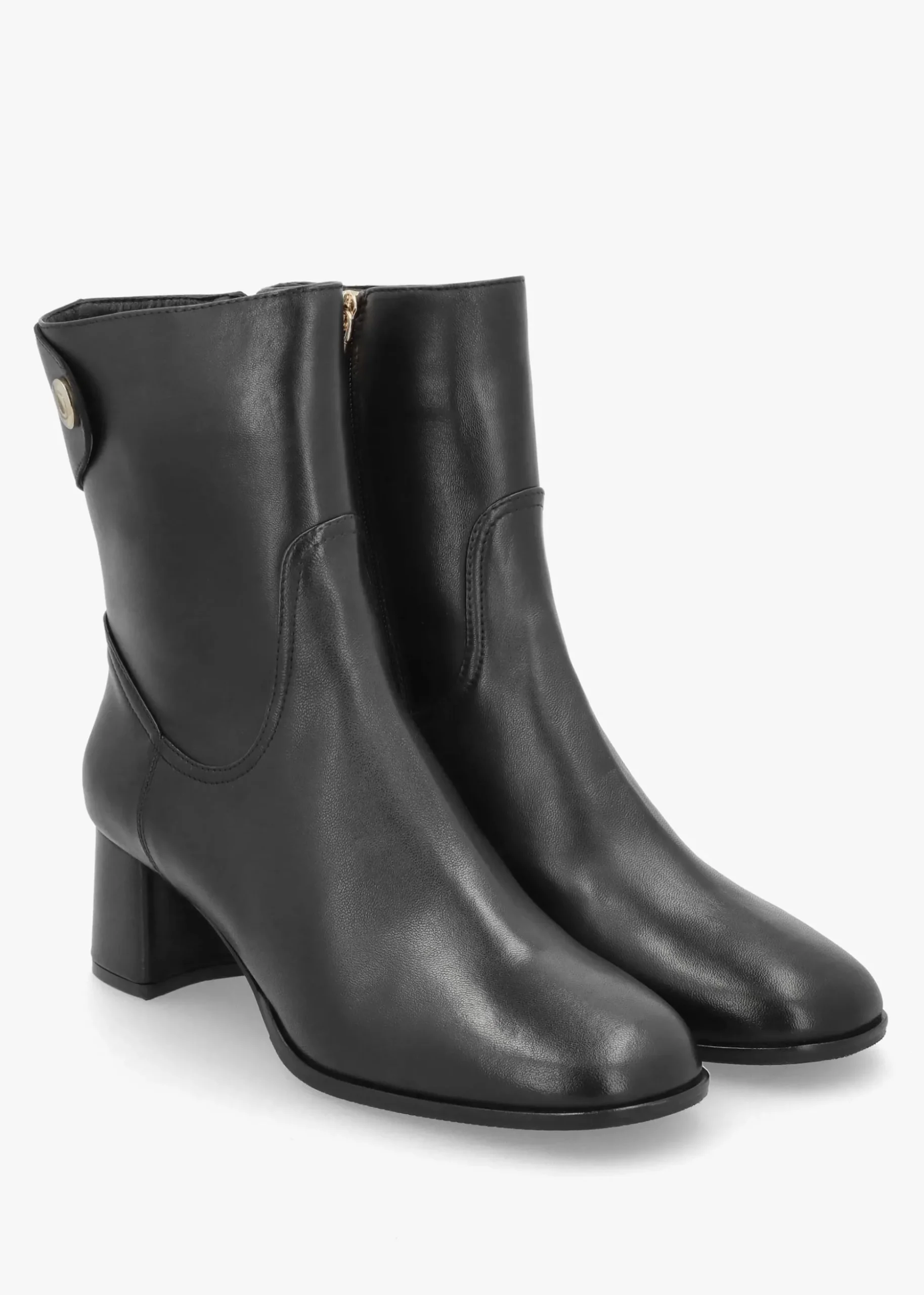 Payton Black Leather Block Heel Ankle Boots