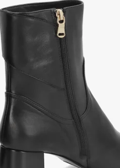 Payton Black Leather Block Heel Ankle Boots