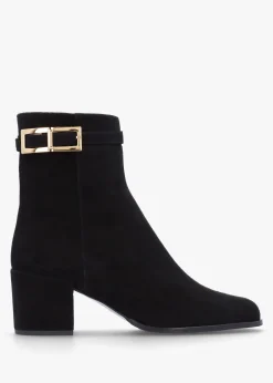Pearl Black Suede Block Heel Ankle Boots