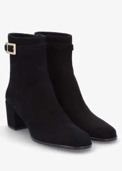 Pearl Black Suede Block Heel Ankle Boots