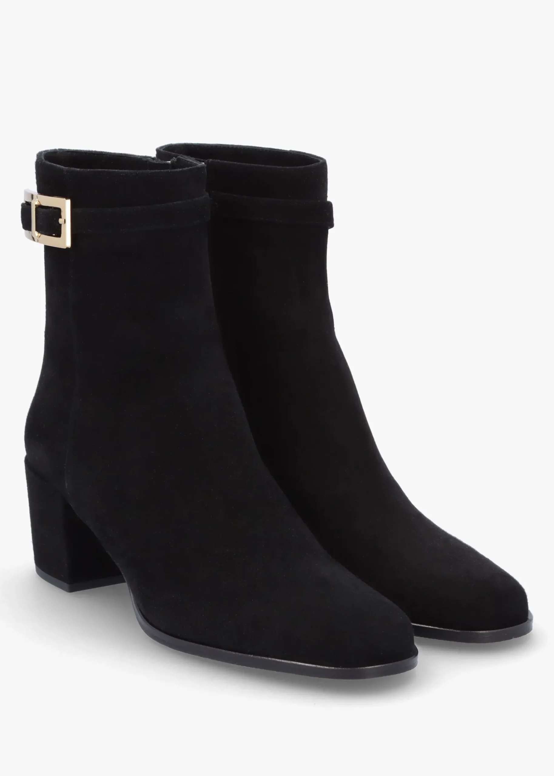 Pearl Black Suede Block Heel Ankle Boots