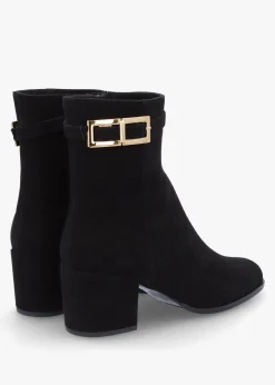 Pearl Black Suede Block Heel Ankle Boots
