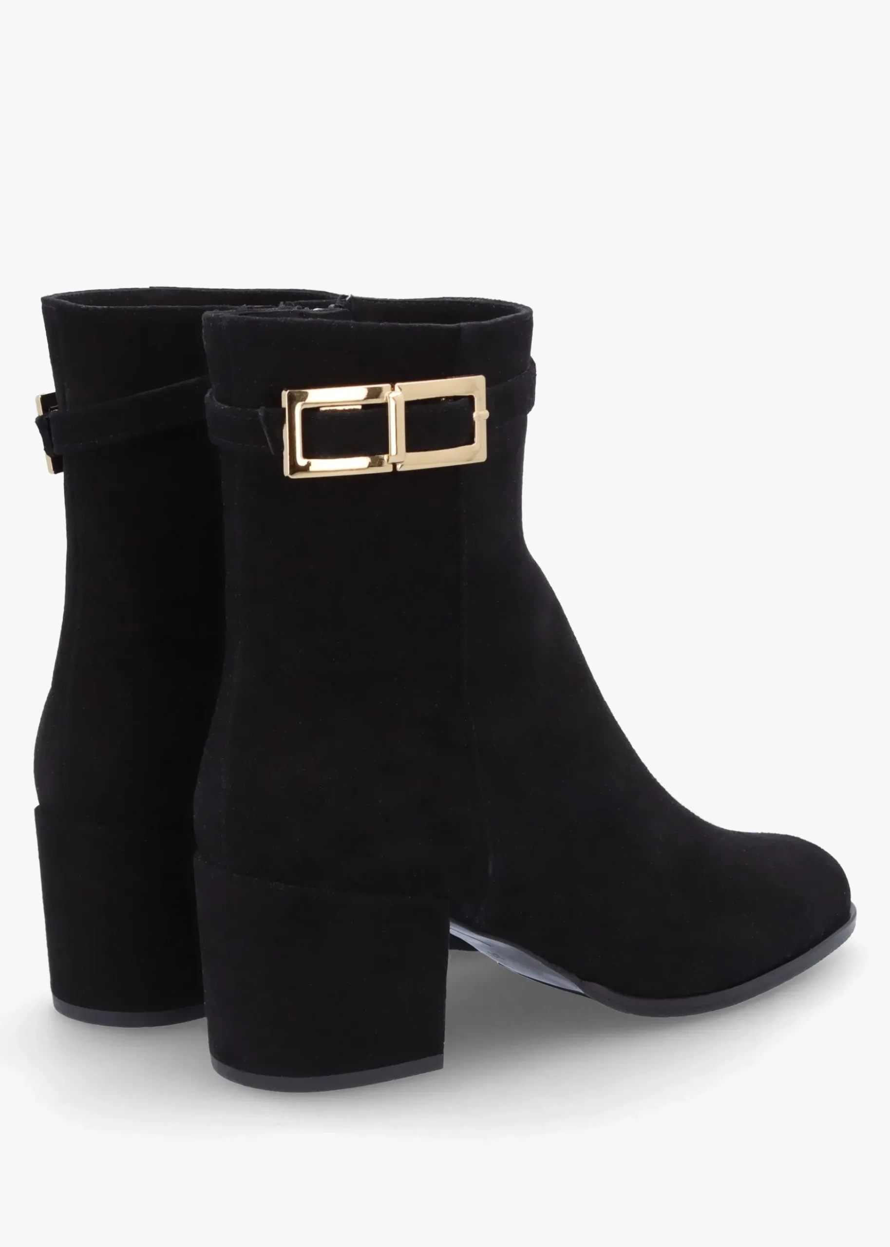Pearl Black Suede Block Heel Ankle Boots