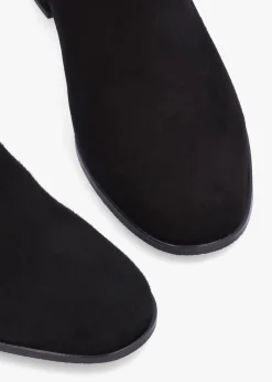 Pearl Black Suede Block Heel Ankle Boots