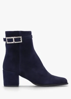 Pearl Navy Suede Block Heel Ankle Boots