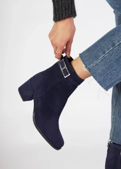 Pearl Navy Suede Block Heel Ankle Boots