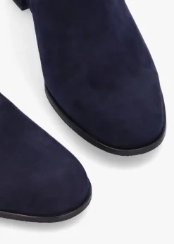 Pearl Navy Suede Block Heel Ankle Boots