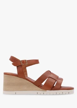 Pedie Tan Leather Wedge Sandals