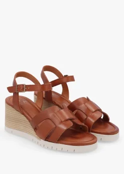 Pedie Tan Leather Wedge Sandals