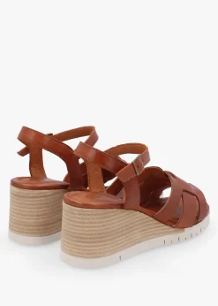 Pedie Tan Leather Wedge Sandals
