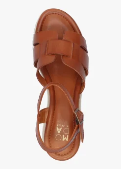 Pedie Tan Leather Wedge Sandals