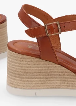 Pedie Tan Leather Wedge Sandals