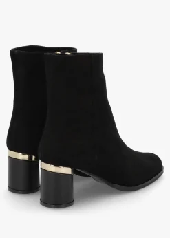 Penelope Black Suede Gold Trim Heeled Ankle Boots
