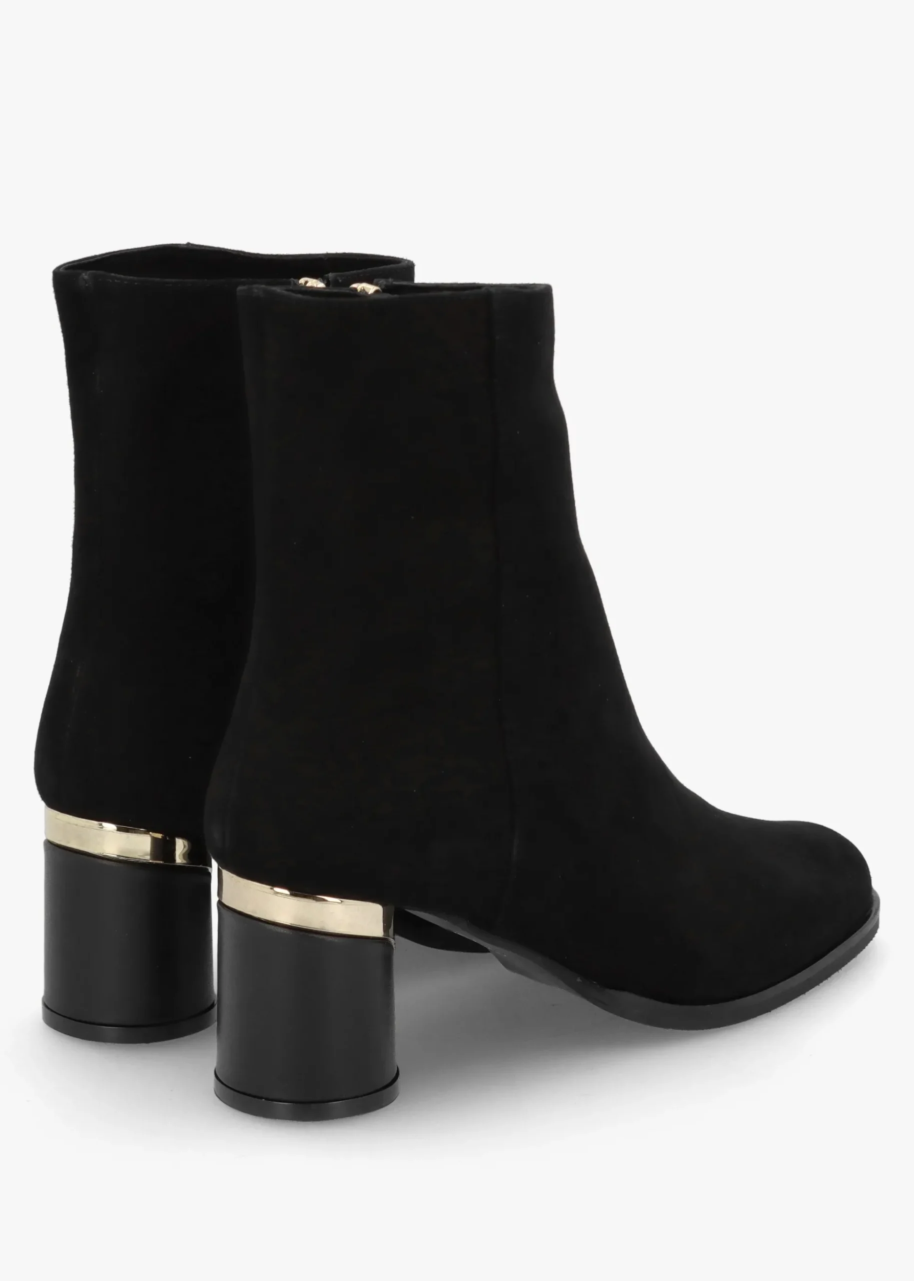 Penelope Black Suede Gold Trim Heeled Ankle Boots