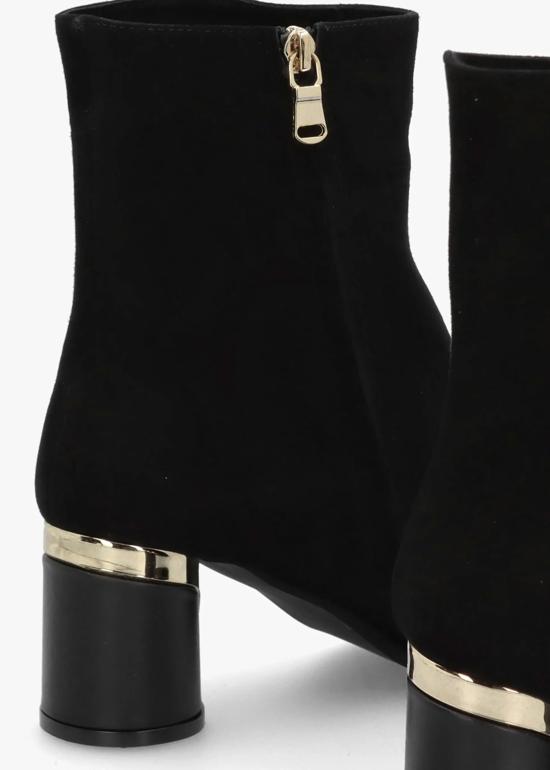 Penelope Black Suede Gold Trim Heeled Ankle Boots