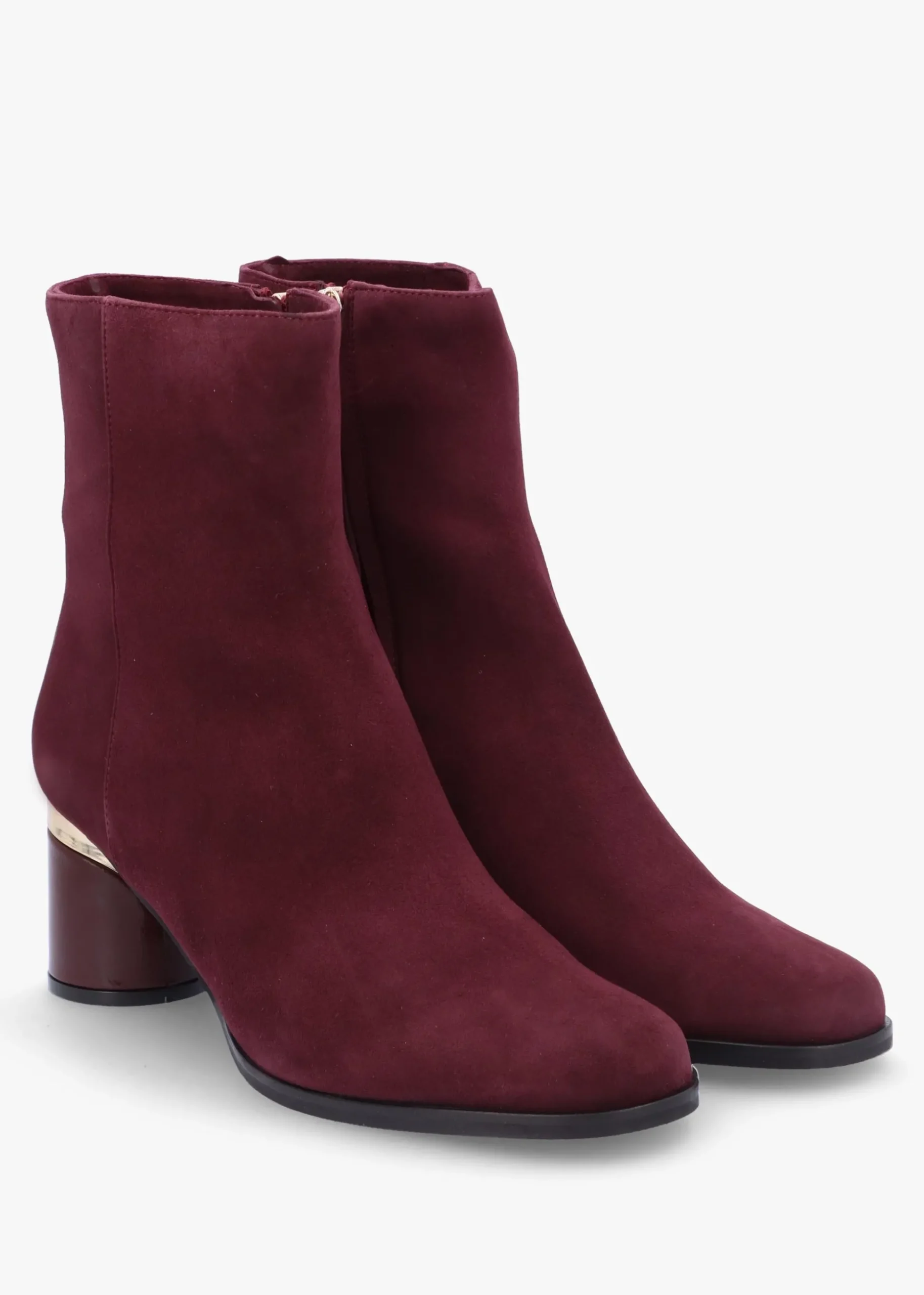 Penelope Burgundy Suede Gold Trim Heeled Ankle Boots