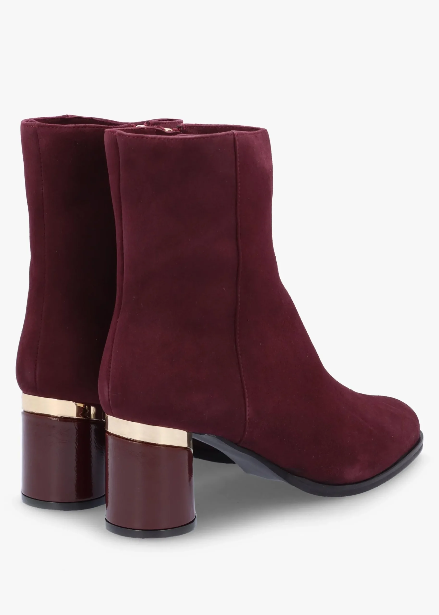 Penelope Burgundy Suede Gold Trim Heeled Ankle Boots