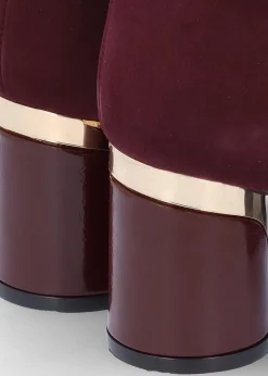 Penelope Burgundy Suede Gold Trim Heeled Ankle Boots