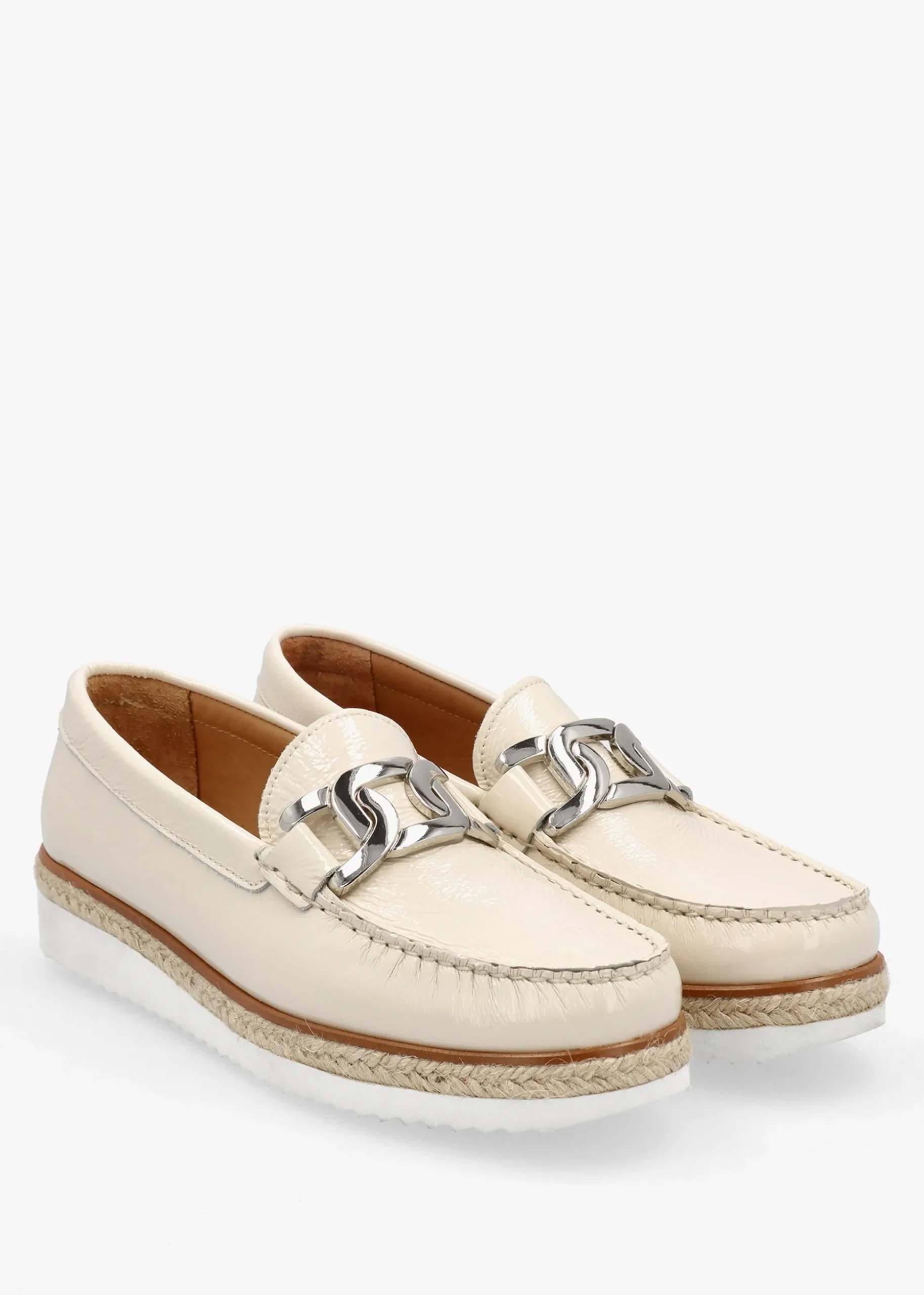 Peonie Beige Patent Leather Loafers