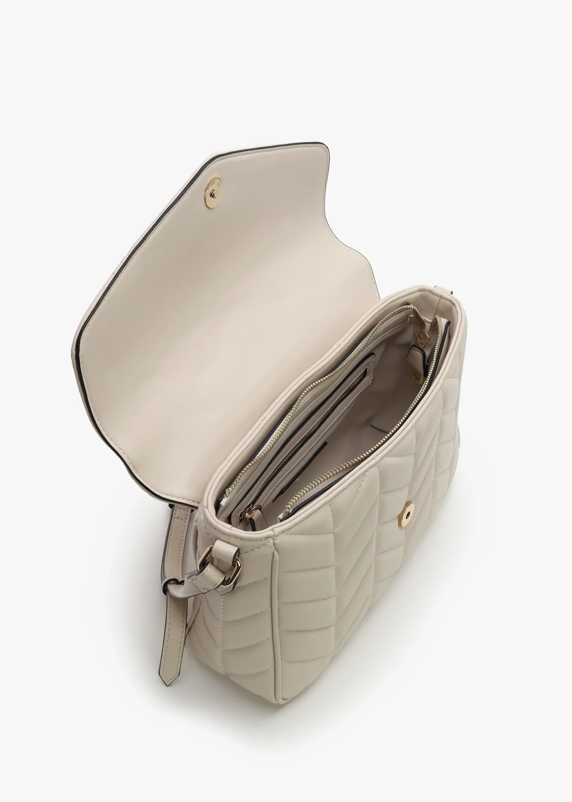 Petal Quilted Chevron Ecru Cross-Body Bag