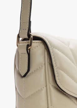 Petal Quilted Chevron Ecru Cross-Body Bag