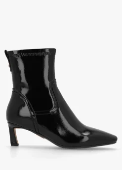 Petuniah Black Patent Leather Kitten Heel Ankle Boots
