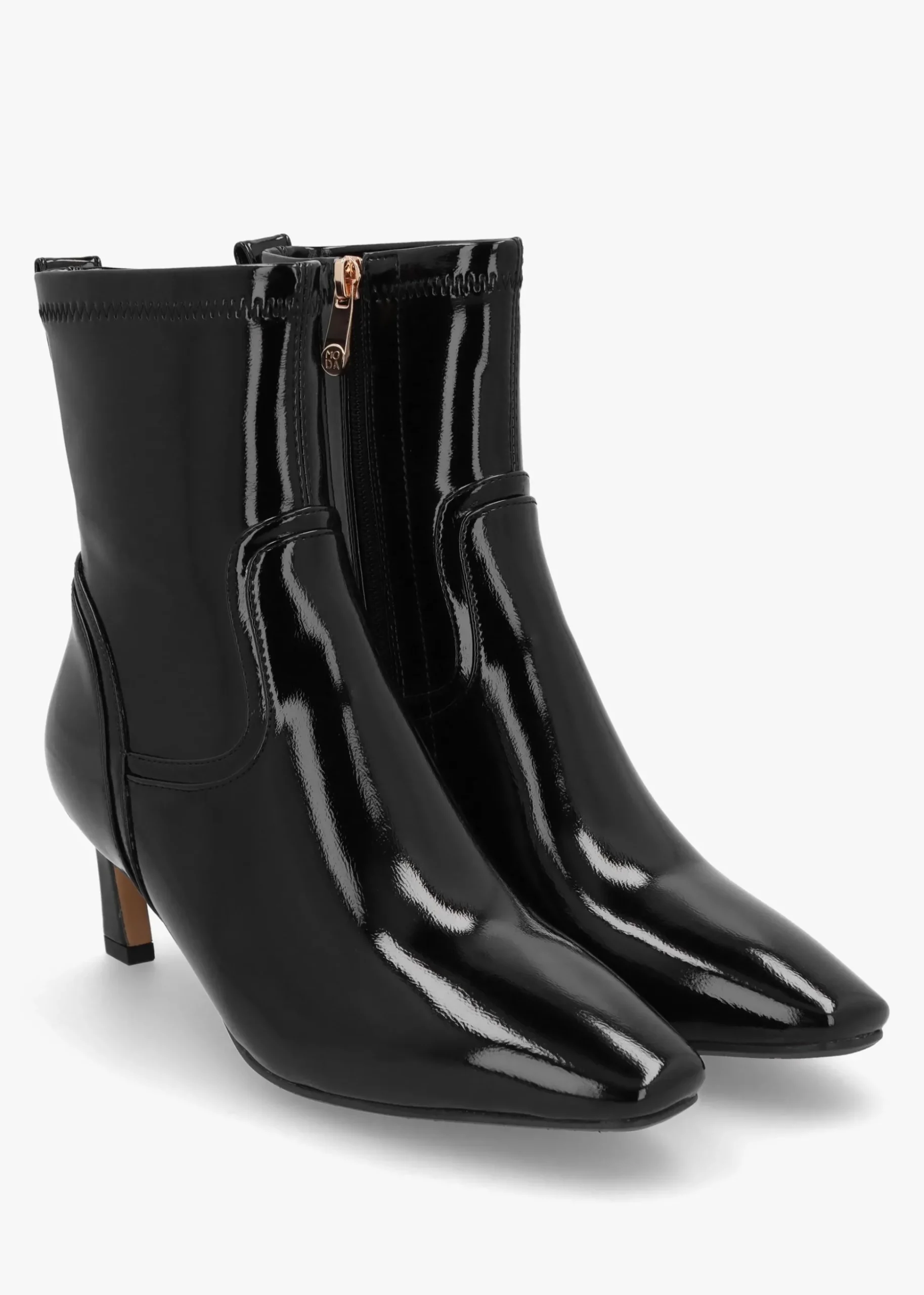 Petuniah Black Patent Leather Kitten Heel Ankle Boots
