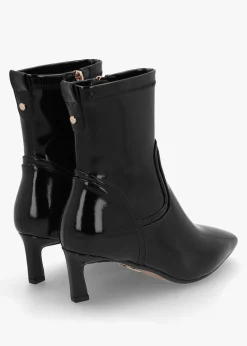 Petuniah Black Patent Leather Kitten Heel Ankle Boots