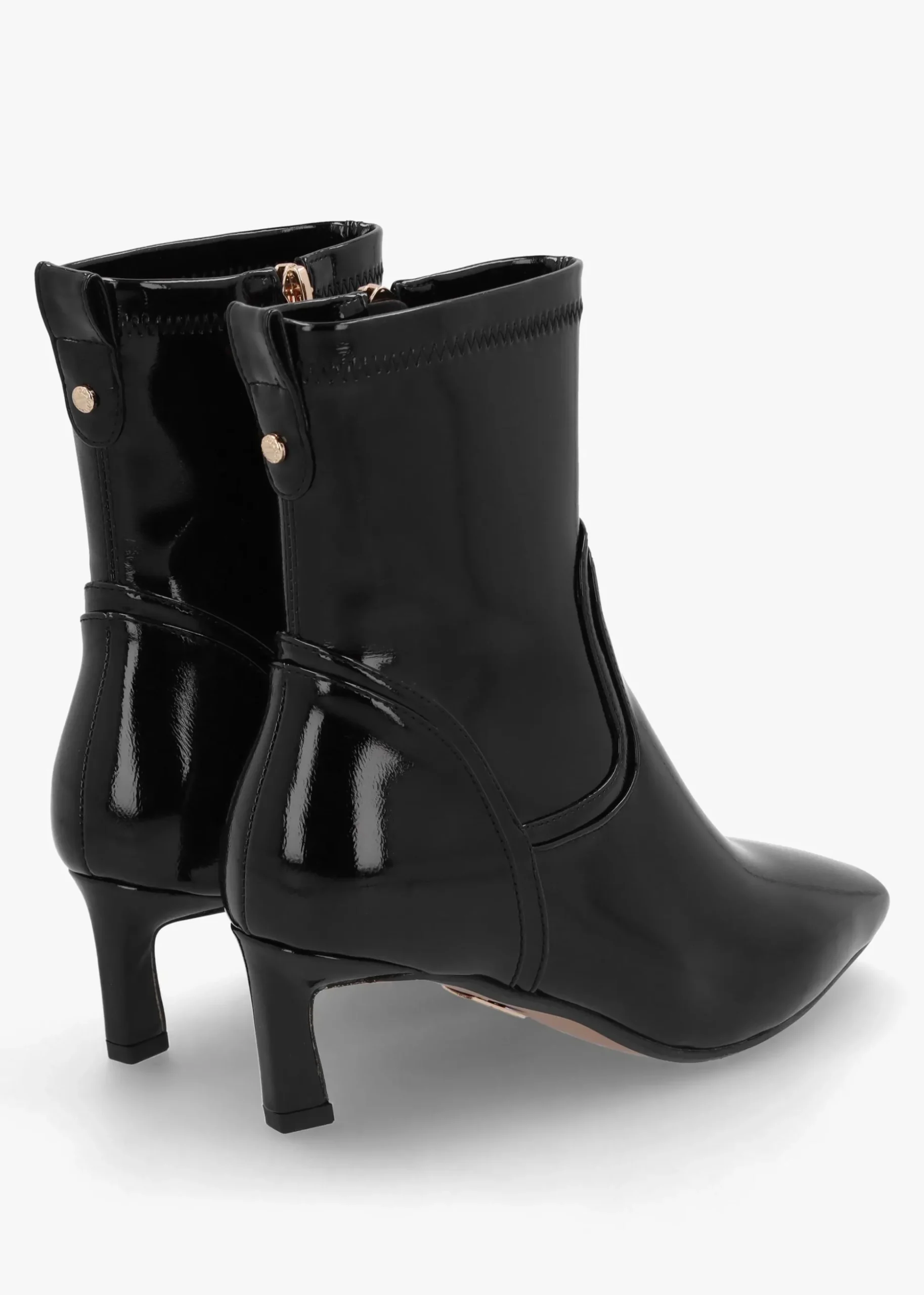 Petuniah Black Patent Leather Kitten Heel Ankle Boots
