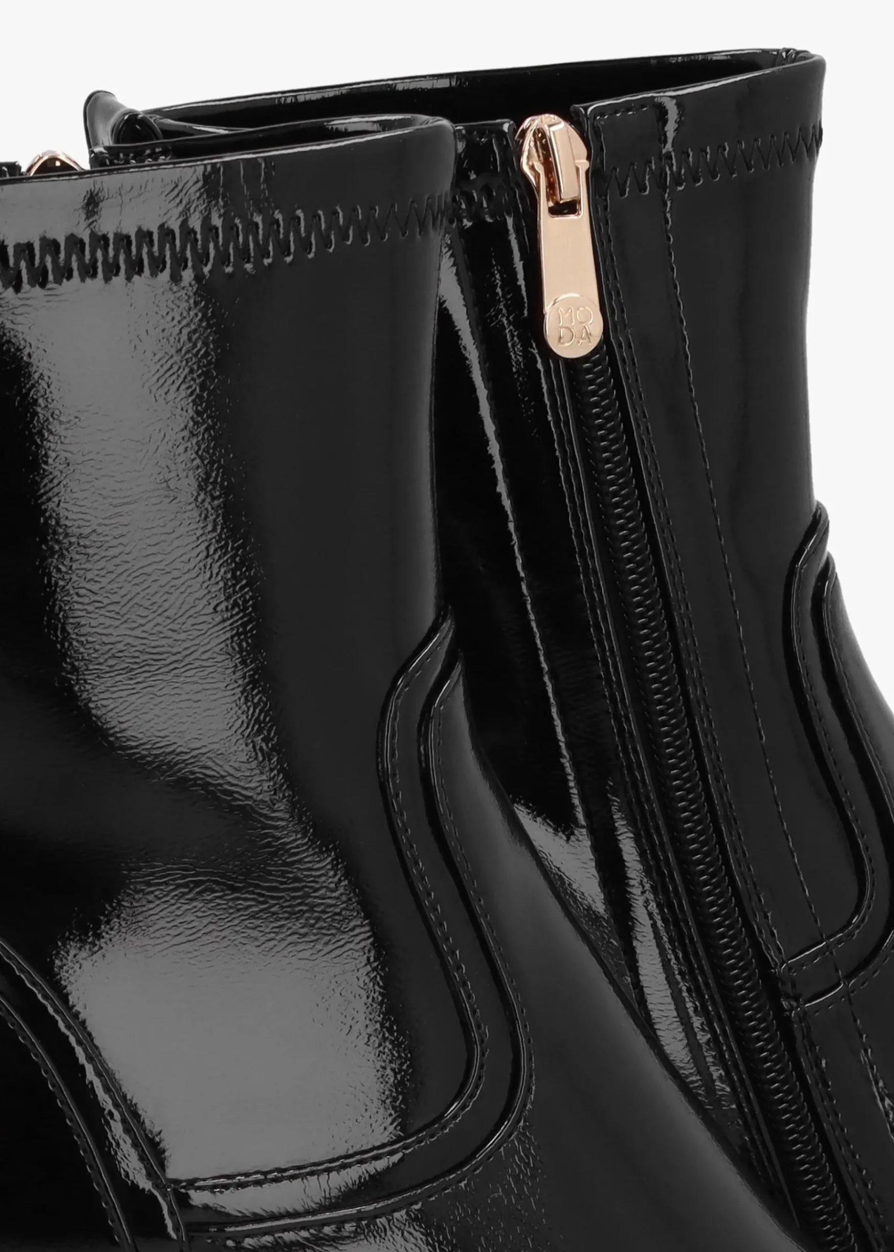 Petuniah Black Patent Leather Kitten Heel Ankle Boots