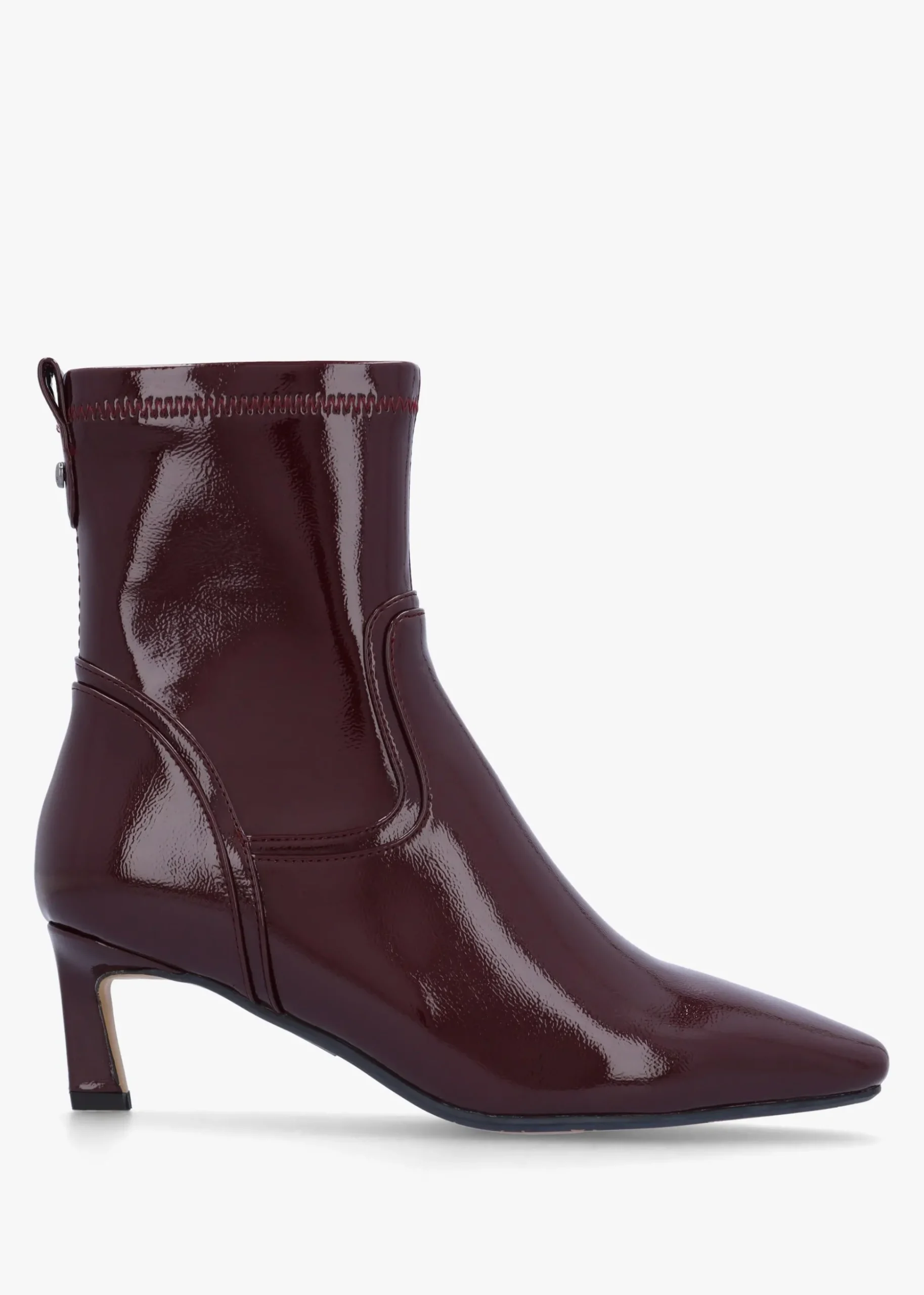 Petuniah Burgundy Patent Leather Kitten Heel Ankle Boots