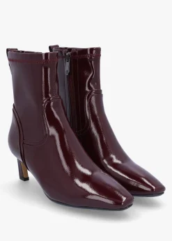 Petuniah Burgundy Patent Leather Kitten Heel Ankle Boots
