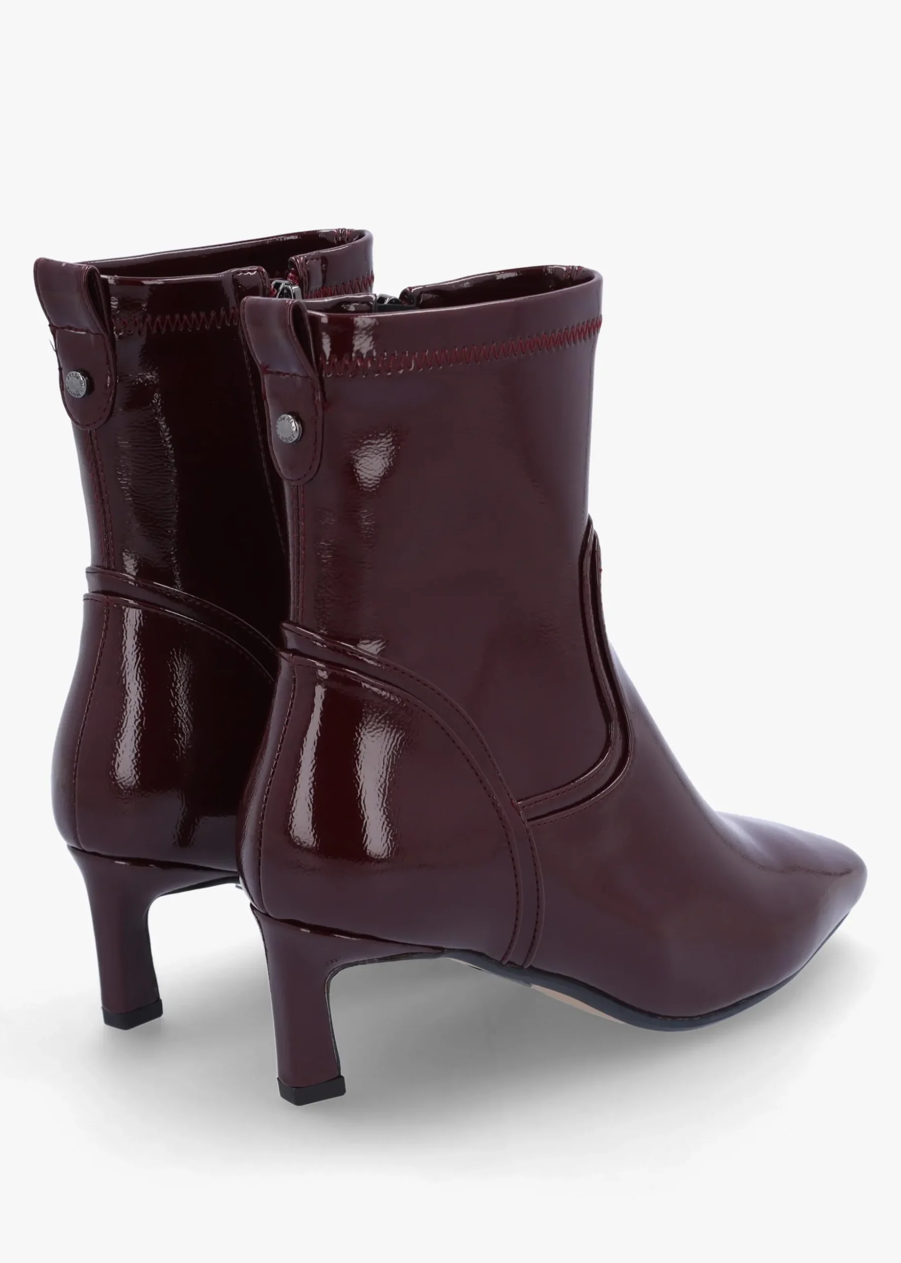 Petuniah Burgundy Patent Leather Kitten Heel Ankle Boots