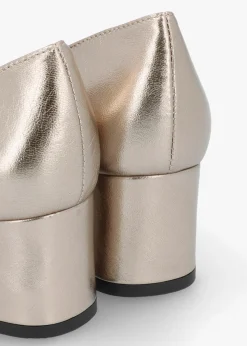Pewter Leather Pointed Toe Block Heel Court Shoes